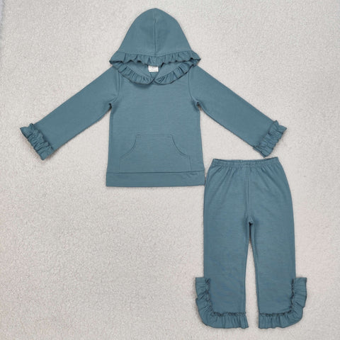 GLP2250 Solid Color Ruffles  Hoodie Girls Set