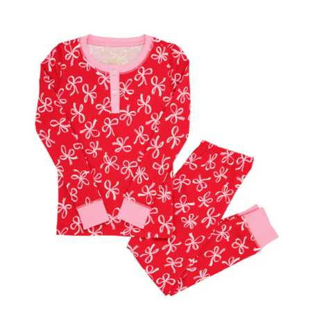 Preorder 12.08 GLP2263 Bows Red Girls Pajamas Set