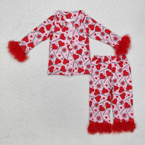 GLP2266 Valentine's Day Love Lollipop Feather Girls Pajamas Set