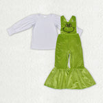 GLP2277 Christmas Green Velvet Overall Jumpsuit Girl's Set