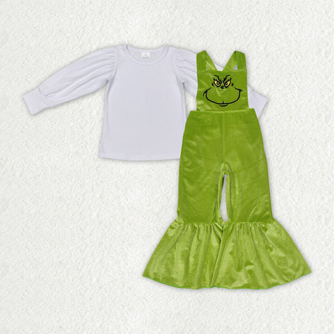 GLP2277 Christmas Green Velvet Overall Jumpsuit Girl's Set