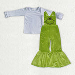 GLP2278 Christmas Green Velvet Overall Jumpsuit Girl's Set