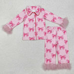 GLP2289 Coquette Bows Pink Feather Girls Pajamas Set