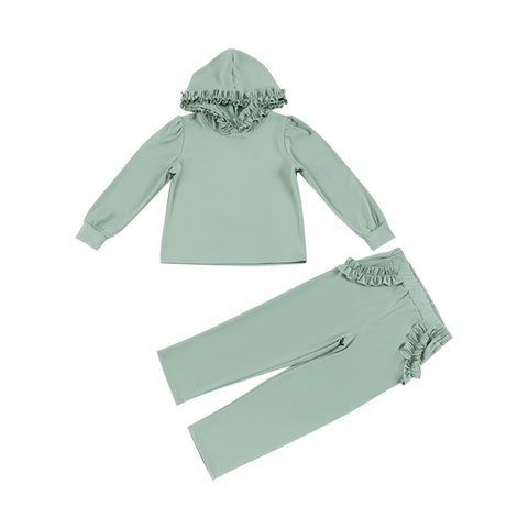 Preorder 12.29 GLP2303 Green Ruffles Hoodie Girls Set