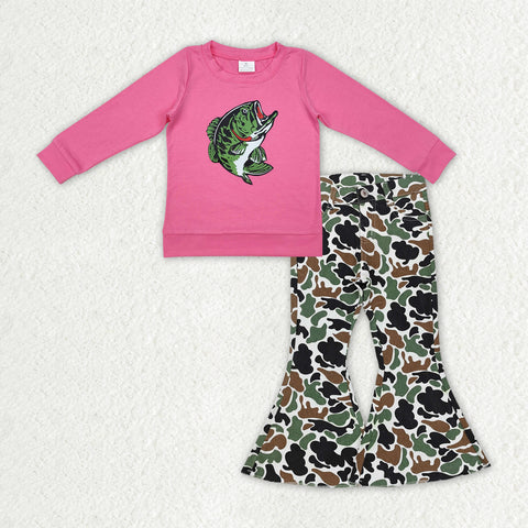 GLP2314 Fishing Vinyl Camo Jeans 2 Pcs Girl's Set