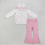 GLP2324 Coquette Bows Pink Denim Jeans 2 Pcs Hoodie Girl's Set