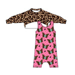 Preorder 01.10 GLP2329 Fashion Butterfly Turquoise Leopard Girls Jumpsuit Set