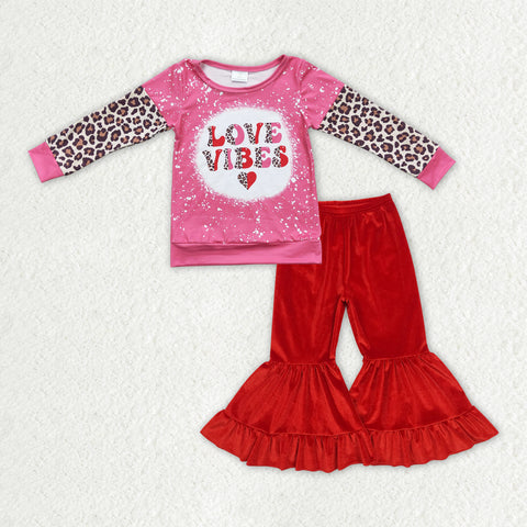 GLP2331 Valentine Love Vibes Leopard Velvet Flare Pants Girls Set