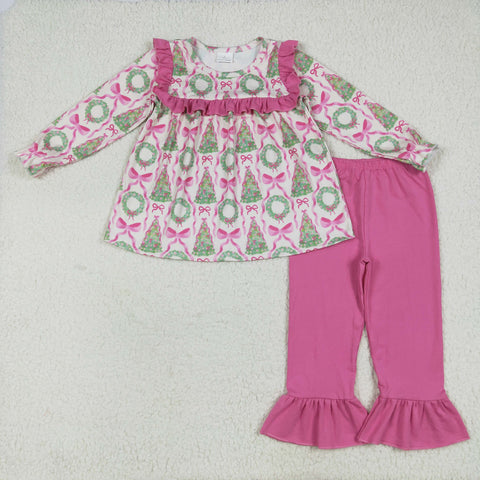 GLP2339 Christmas Trees Bows Pink Girls Set