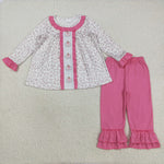 GLP2353 Embroidery Pumpkin Bows Leopard Girls Set