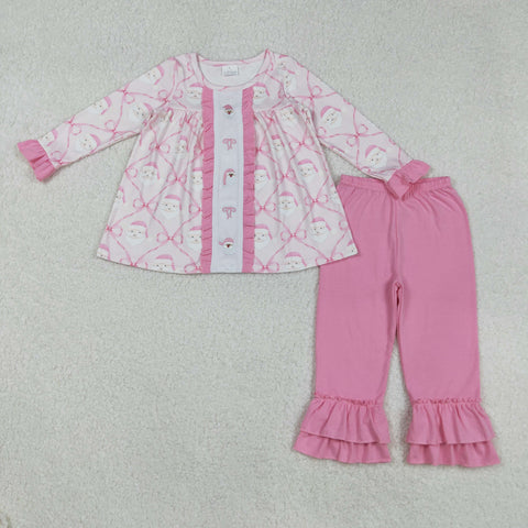 GLP2364 Embroidery Christmas Santa Bows Pink Girls Set
