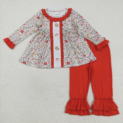 GLP2365 Embroidery Christmas Santa Cookie Flower Girls Set