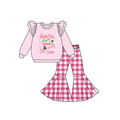 Preorder 06.10 GLP2381 Christmas Santa Cute Pink Plaid Girls Set