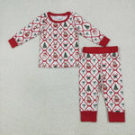 GLP2391 Christmas Bows Candy Canes Red Girls Pajamas Set