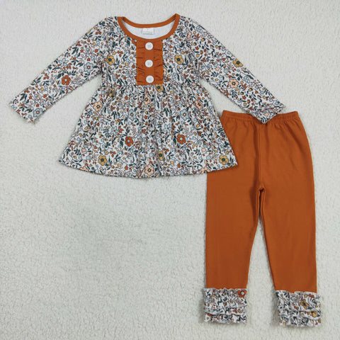 GLP2404 Fall Flower Floral Turmeric Girls Set