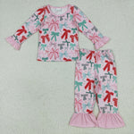 GLP2413 Christmas Coquette Bows Pink Girls Pajamas Set