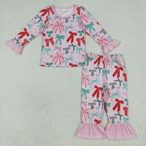 GLP2413 Christmas Coquette Bows Pink Girls Pajamas Set