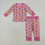 GLP2415 Fall Pumpkin Bows Purple Girls Pajamas Set