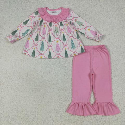 GLP2420 Christmas Trees Bows Pink Girls Set