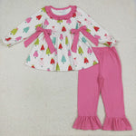 GLP2422 Christmas Trees Bows Pink Girls Set
