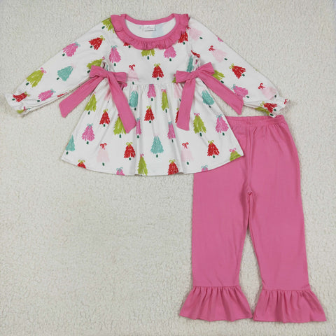 GLP2422 Christmas Trees Bows Pink Girls Set