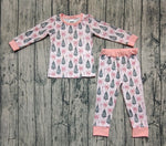 Preorder Samples GLP2423 Christmas Trees Bows Pink Girls Pajamas Set