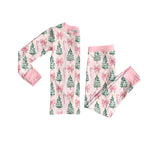 Preorder Samples GLP2423 Christmas Trees Bows Pink Girls Pajamas Set