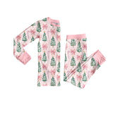 Preorder Samples GLP2423 Christmas Trees Bows Pink Girls Pajamas Set