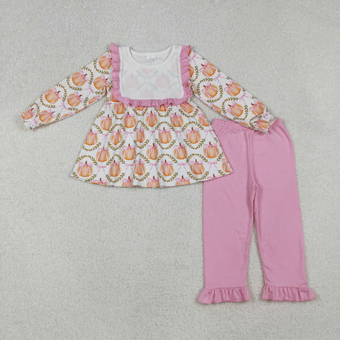 GLP2427 Fall Pumpkin Bows Orange Pink Girls Set