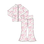 Preorder Samples GLP2440 Flower Bows Pink Coat Sports Yoga Girls Flared Set