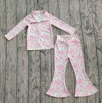 Preorder Samples GLP2440 Flower Bows Pink Coat Sports Yoga Girls Flared Set