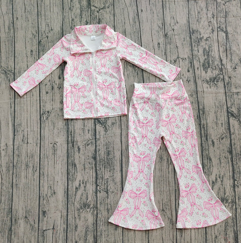 Preorder Samples GLP2440 Flower Bows Pink Coat Sports Yoga Girls Flared Set
