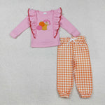 GLP2442 Embroidery Thanksgiving Pumpkin Turkey Girls Set