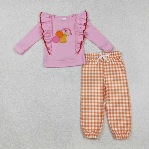 GLP2442 Embroidery Thanksgiving Pumpkin Turkey Girls Set