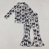 GLP2457 Coquette Bows Black Yoga Girls Flared Set