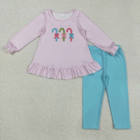 GLP2468 Embroidery Christmas Candy Canes Girls Set