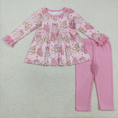 GLP2471 Christmas Trees Pie Bows Pink Girls Set