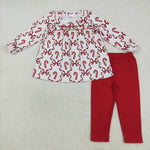 GLP2484 Christmas Candy Canes Bows Red Girls Set