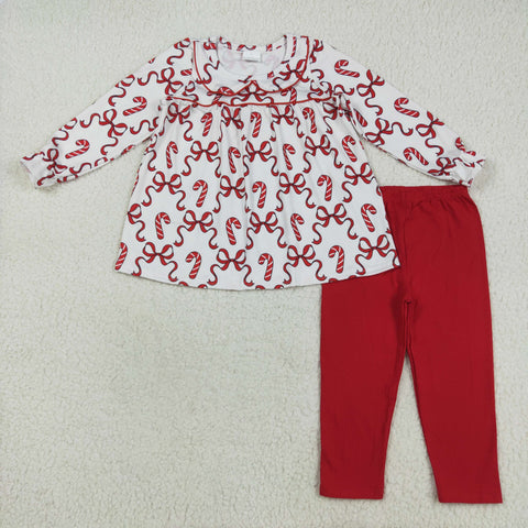 GLP2484 Christmas Candy Canes Bows Red Girls Set