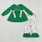 GLP2491 Embroidery Christmas Lanterns Green Girls Set