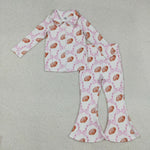 GLP2499 Football Bows Pink Yoga Girls Flared Set