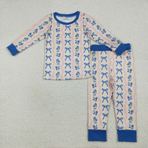 GLP2505 Bows Flower Blue Girls Pajamas Set