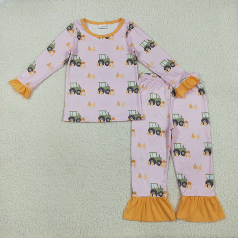 GLP2506 Truck Pumpkin Pink Girls Pajamas Set