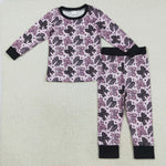 GLP2516 Halloween Bows Moon Pink Black Girls Pajamas Set