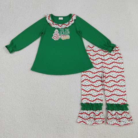 GLP2518 Embroidery Christmas TIS THE SEASON Trees Pie Girls Set