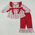 GLP2525 Christmas Bear Bows Santa Trees Red Girls Set