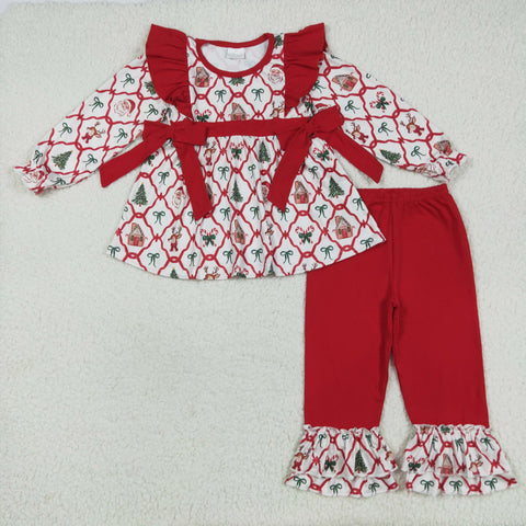 GLP2525 Christmas Bear Bows Santa Trees Red Girls Set