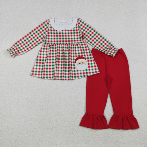 GLP2530 Embroidery Christmas Santa Plaid Girls Set