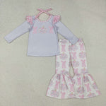 GLP2532 Pumpkin Bows Flower Pink Girls Set (12-18M to 7-8T)