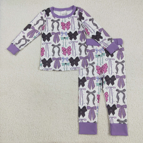 GLP2533 Halloween Bows Purple Girls Pajamas Set